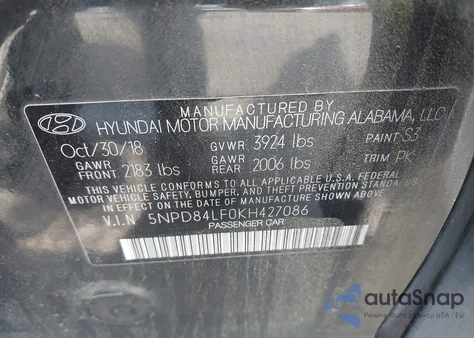 2019 Hyundai Elantra Sel из США, поврежденный, VIN 5NPD84LF0KH427086